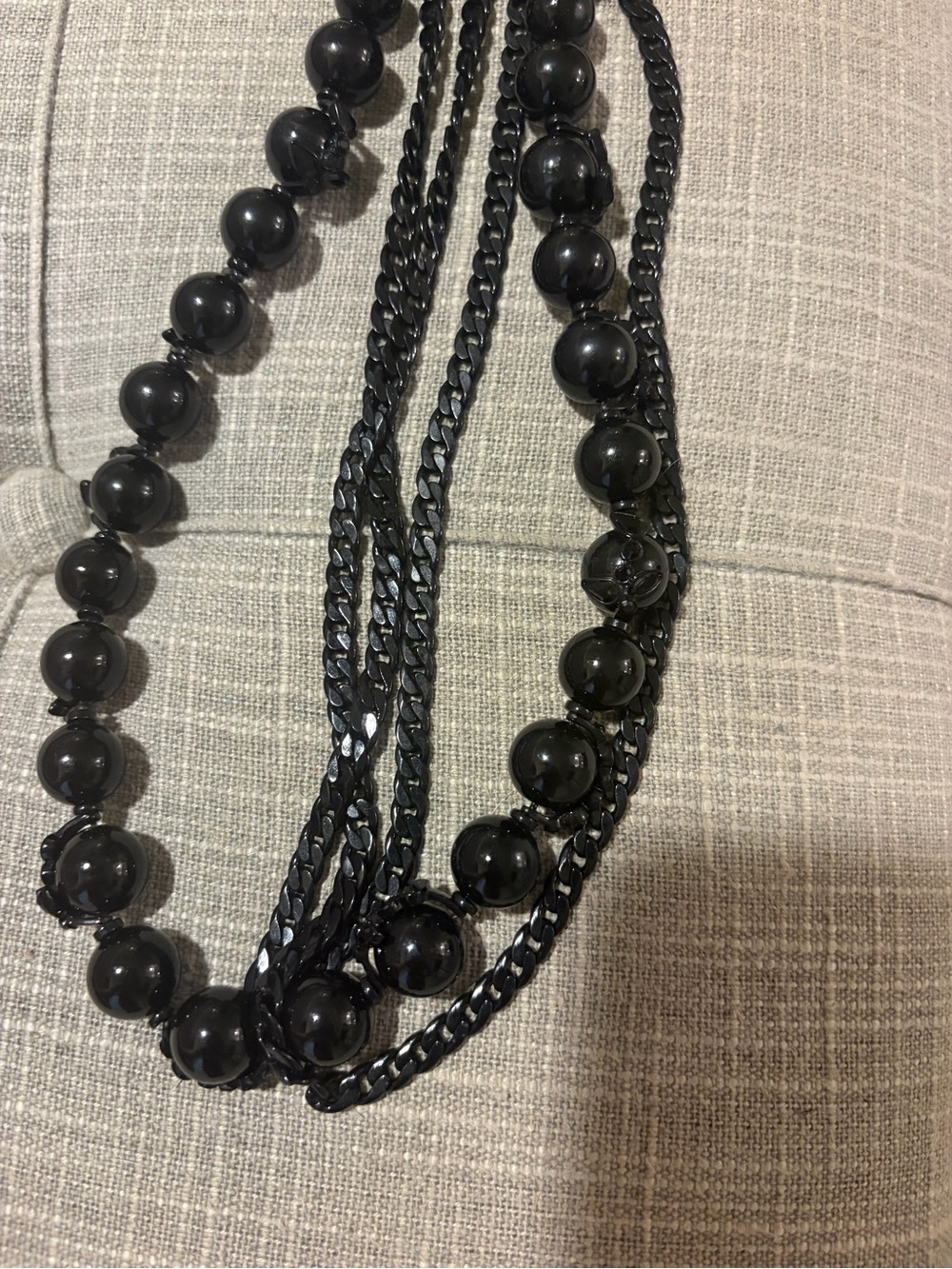 Givenchy Black Multi-Strand Beaded Chain Necklace